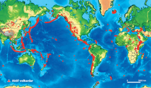 Harita 1.4 Yeryüzünde aktif volkanların dağılışı (sisgeographyigcsewiki.wikispaces.com)