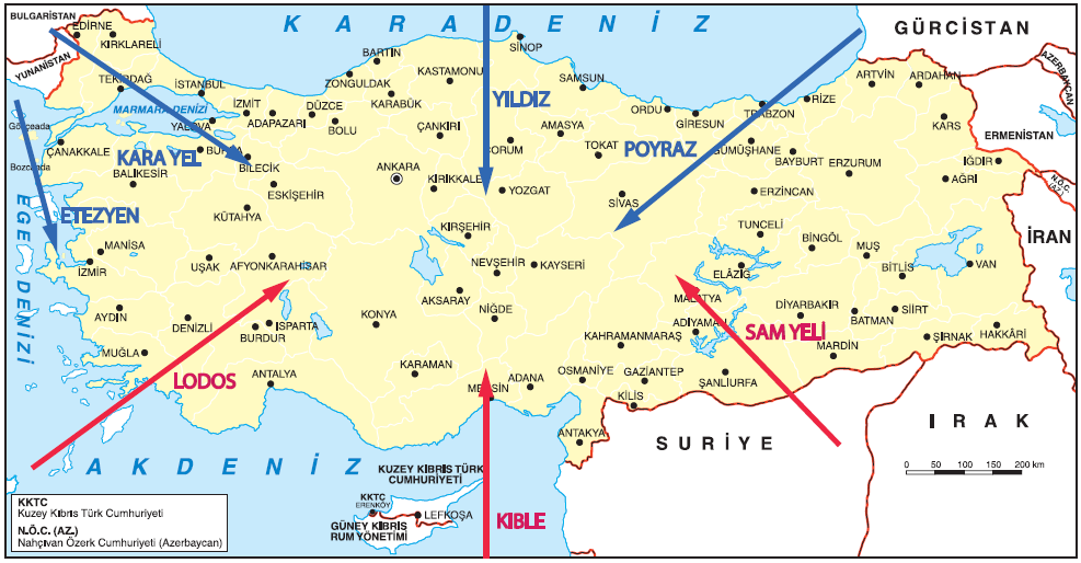 Harita 1.5.23 Türkiye’de etkili olan başlıca yerel rüzgârlar
