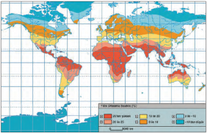 Harita 1.5.4 Yeryüzünde yıllık ortalama sıcaklık dağılışı (climatedataguide.ucar.edu)